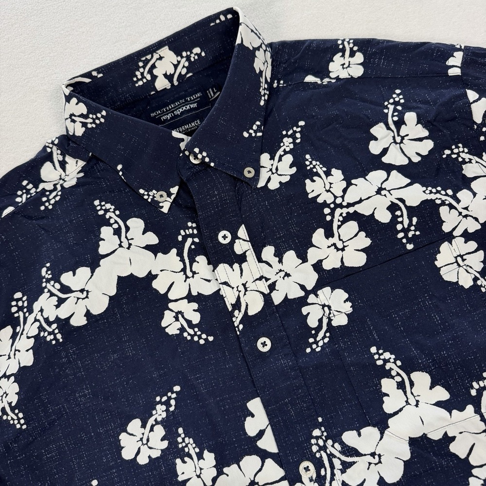 Southern Tide x Reyn Spooner Performance Hawaiian Shirt Mens Large Blue Floral